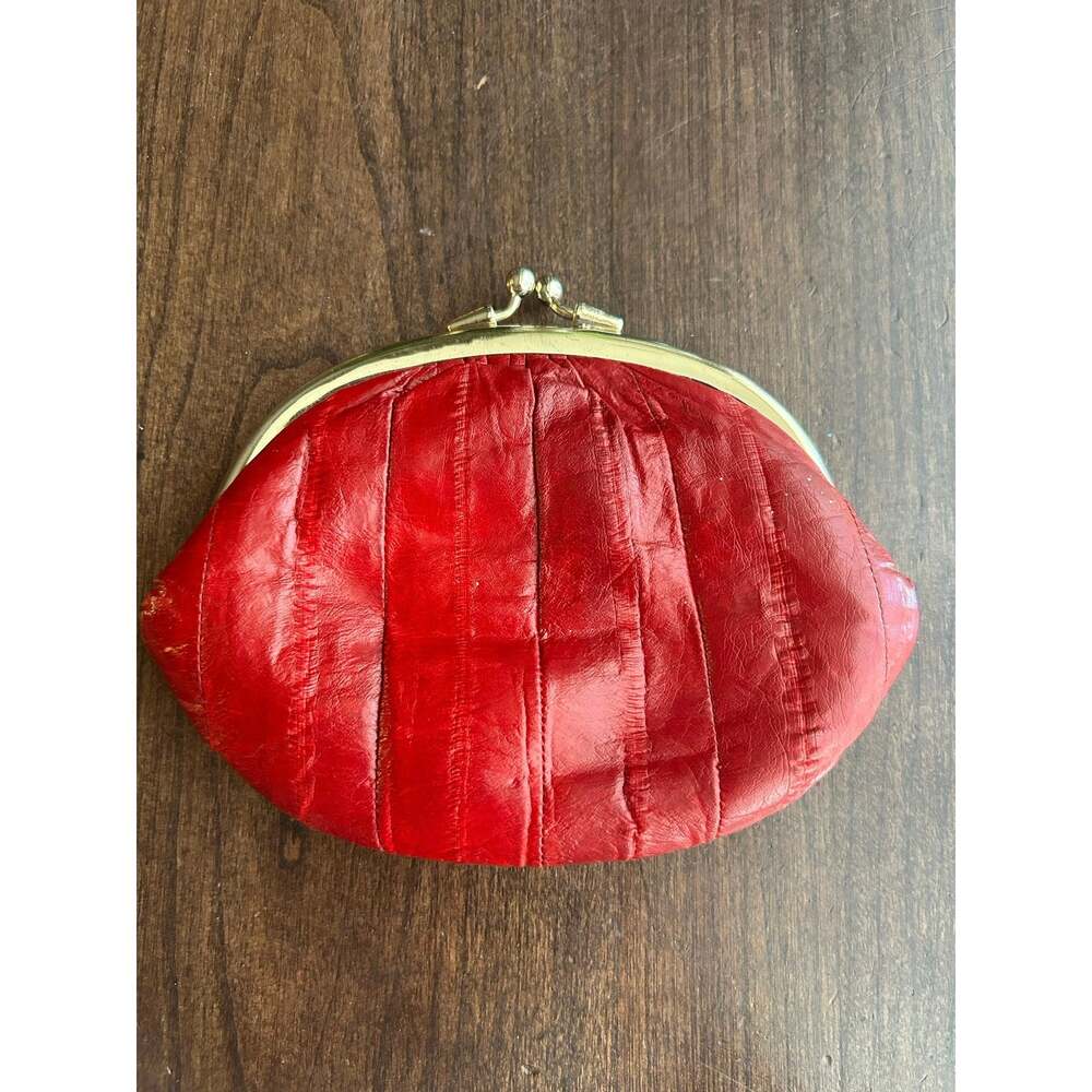 Vintage eel skin kiss lock change pouch wallet